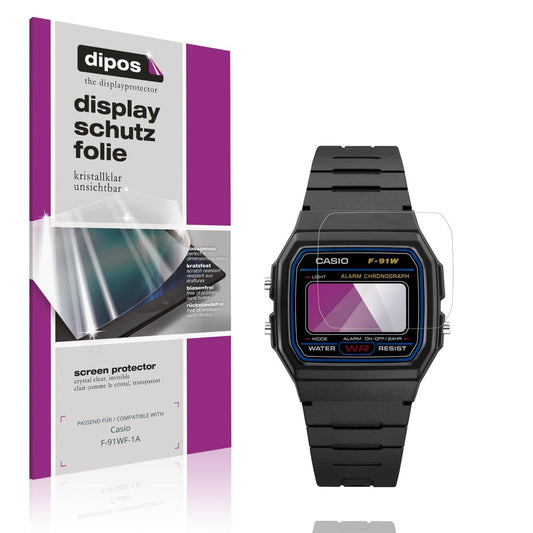 Klare Displayschutzfolie von dipos passend für Casio F-91WF-1A, präziser Zuschnitt und blasenfrei montiert