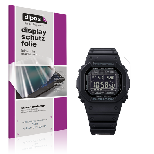 Klare Displayschutzfolie von dipos passend für Casio G-Shock GW-5000-HS, präziser Zuschnitt und blasenfrei montiert