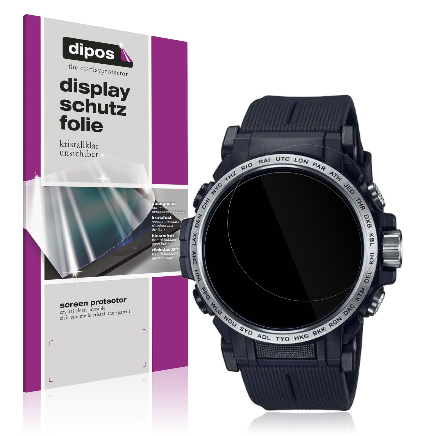 Klare Displayschutzfolie von dipos passend für Casio Pro Trek PRW-61, präziser Zuschnitt und blasenfrei montiert