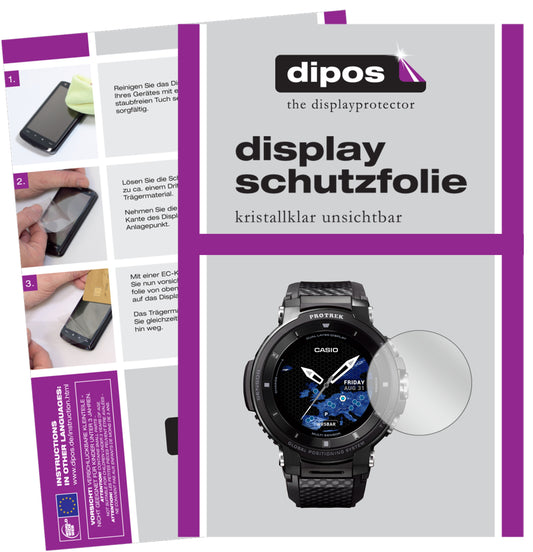 Klare Displayschutzfolie von dipos passend für Casio Pro Trek smart WSD-F30, präziser Zuschnitt und blasenfrei montiert