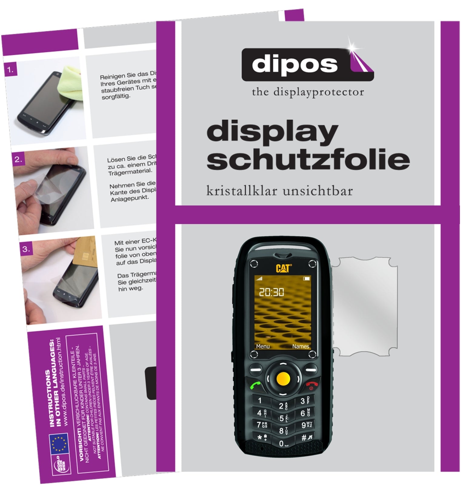 Klare Displayschutzfolie von dipos passend für Caterpillar CAT B25, präziser Zuschnitt und blasenfrei montiert