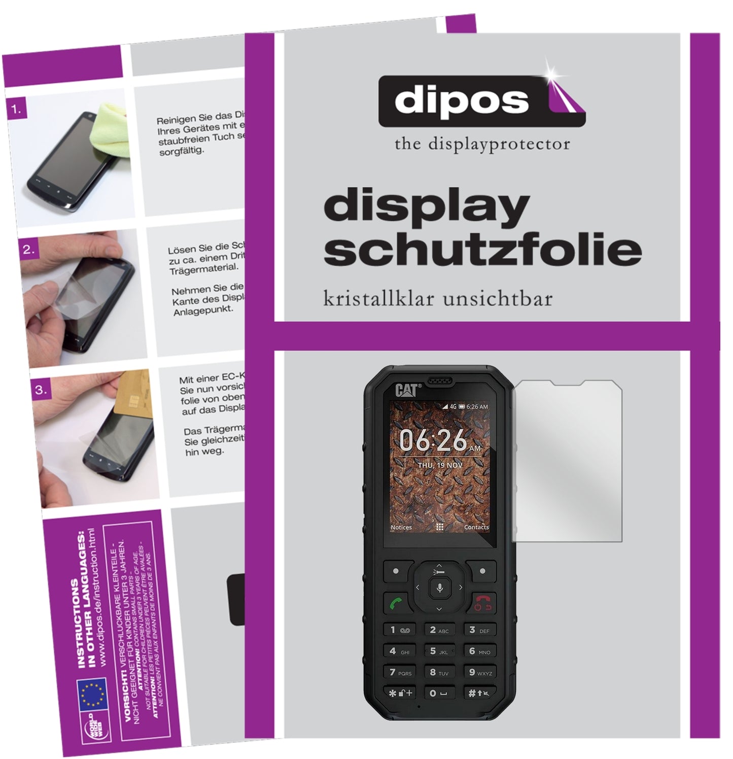 Klare Displayschutzfolie von dipos passend für Caterpillar CAT B35, präziser Zuschnitt und blasenfrei montiert