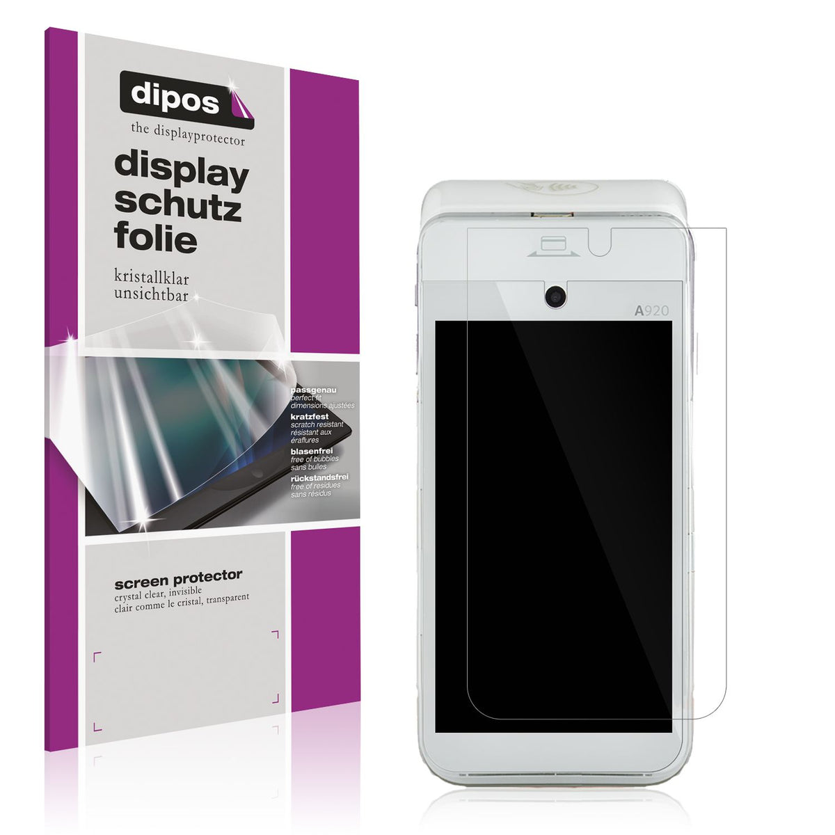 Klare Displayschutzfolie von dipos passend für CCV mobile A920, präziser Zuschnitt und blasenfrei montiert