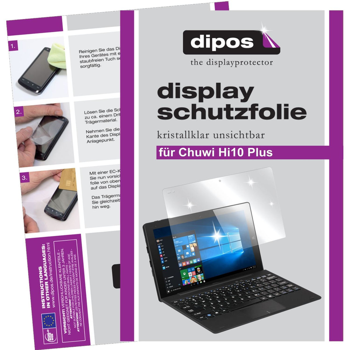 Klare Displayschutzfolie von dipos passend für Chuwi Hi10 Plus, präziser Zuschnitt und blasenfrei montiert