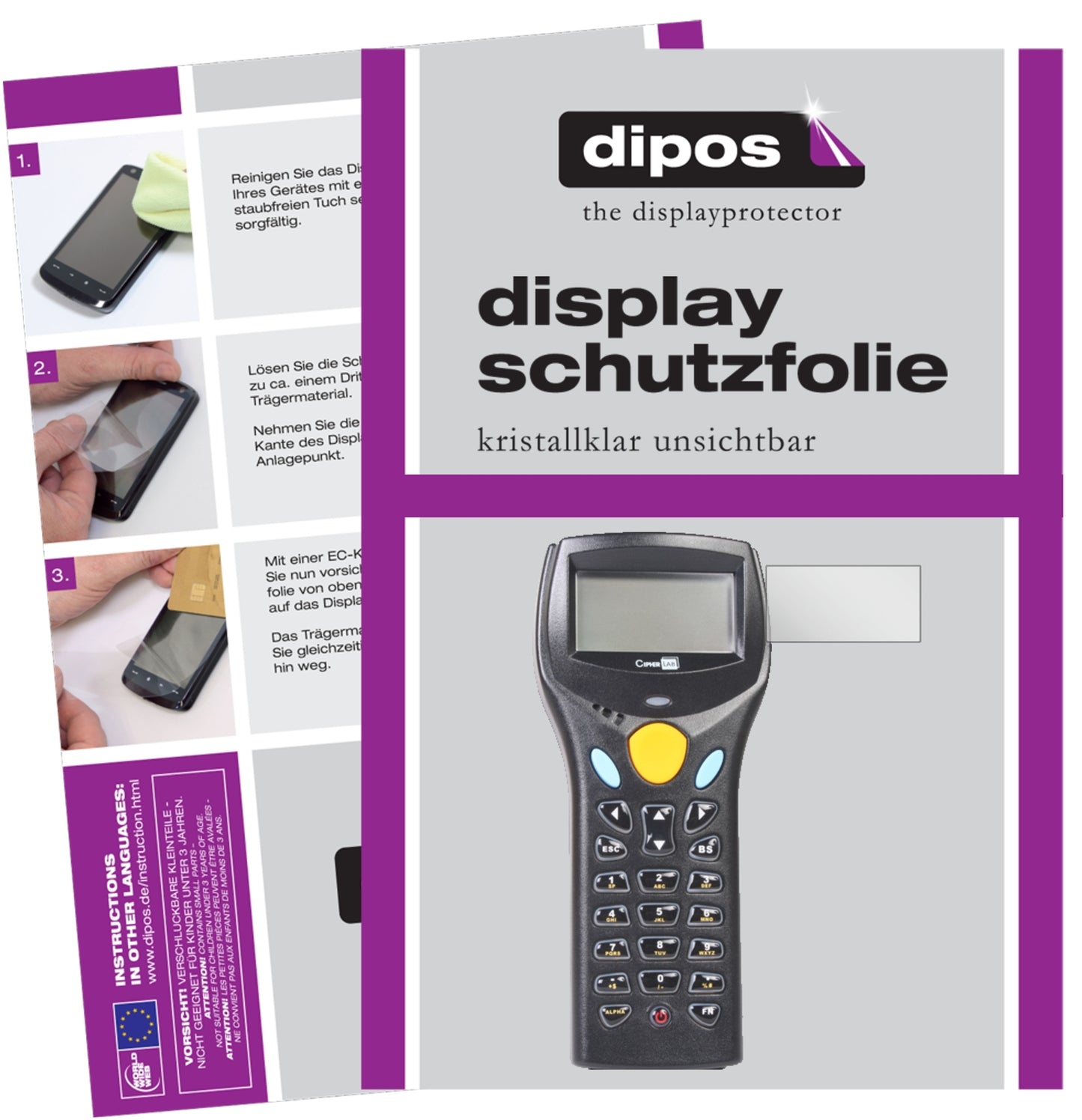 Klare Displayschutzfolie von dipos passend für Cipherlab 8370, präziser Zuschnitt und blasenfrei montiert