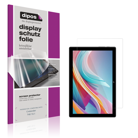 Klare Displayschutzfolie von dipos passend für Crelander T40 10.1, präziser Zuschnitt und blasenfrei montiert