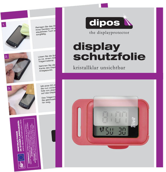 Klare Displayschutzfolie von dipos passend für CRIVIT Schrittzähler, präziser Zuschnitt und blasenfrei montiert