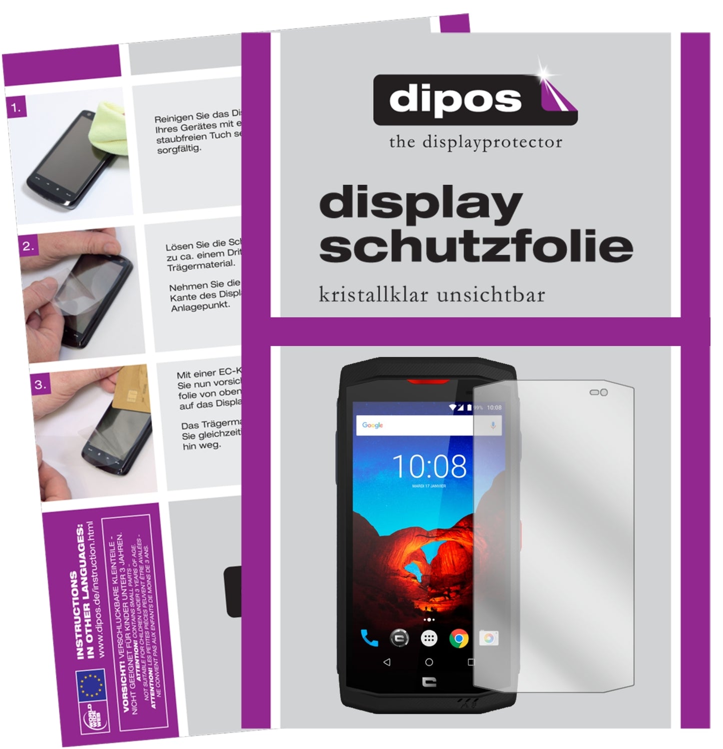 Klare Displayschutzfolie von dipos passend für Crosscall Trekker-X3, präziser Zuschnitt und blasenfrei montiert
