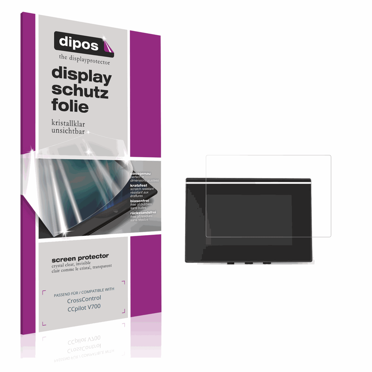 Klare Displayschutzfolie von dipos passend für CrossControl CCpilot V700, präziser Zuschnitt und blasenfrei montiert
