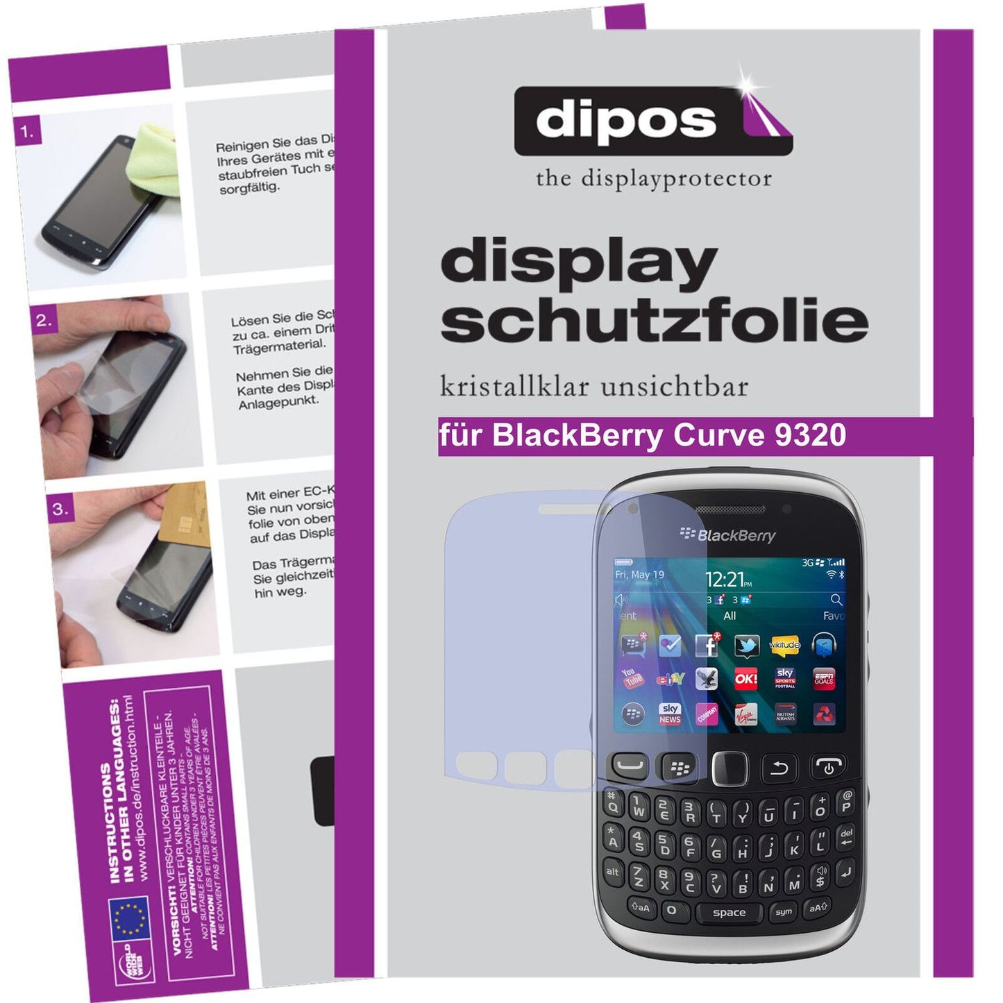 Klare Displayschutzfolie von dipos passend für Curve 9320 BlackBerry, präziser Zuschnitt und blasenfrei montiert