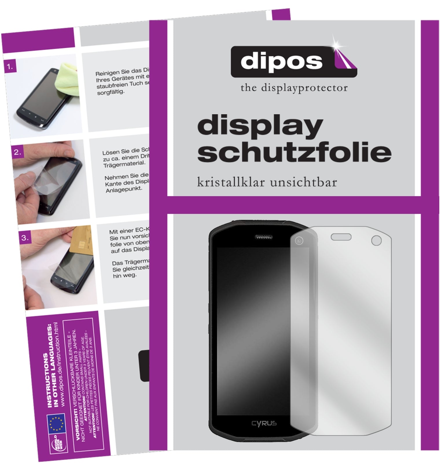 Klare Displayschutzfolie von dipos passend für Cyrus CS28 Hipster, präziser Zuschnitt und blasenfrei montiert