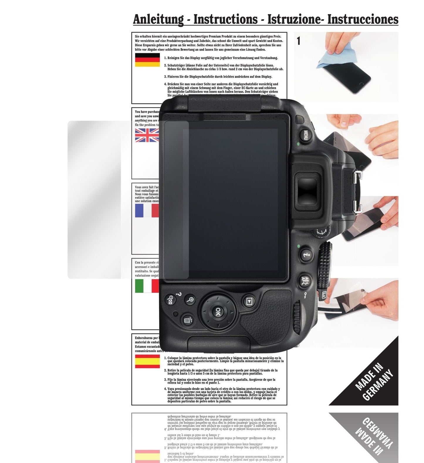 Klare Displayschutzfolie von dipos passend für D5300 Nikon, präziser Zuschnitt und blasenfrei montiert