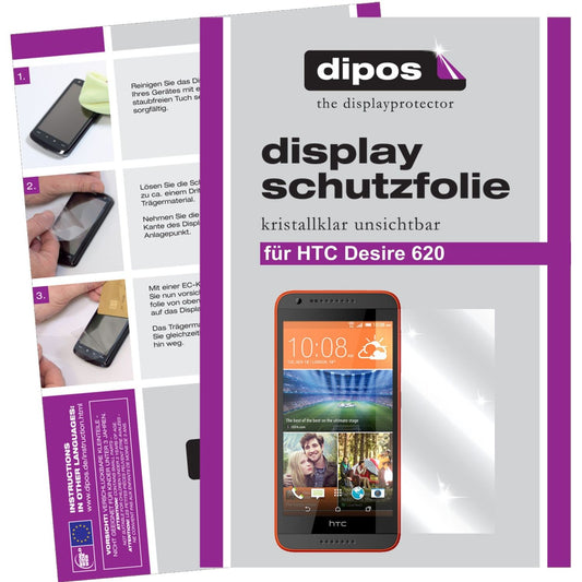 Klare Displayschutzfolie von dipos passend für Desire 620 HTC, präziser Zuschnitt und blasenfrei montiert