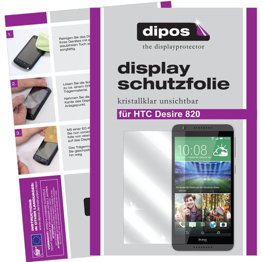 Klare Displayschutzfolie von dipos passend für Desire 820 HTC, präziser Zuschnitt und blasenfrei montiert