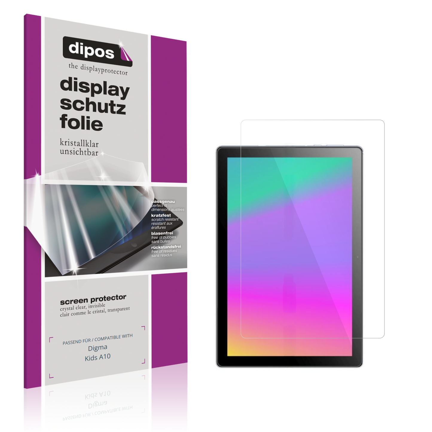 Klare Displayschutzfolie von dipos passend für Digma Kids A10, präziser Zuschnitt und blasenfrei montiert