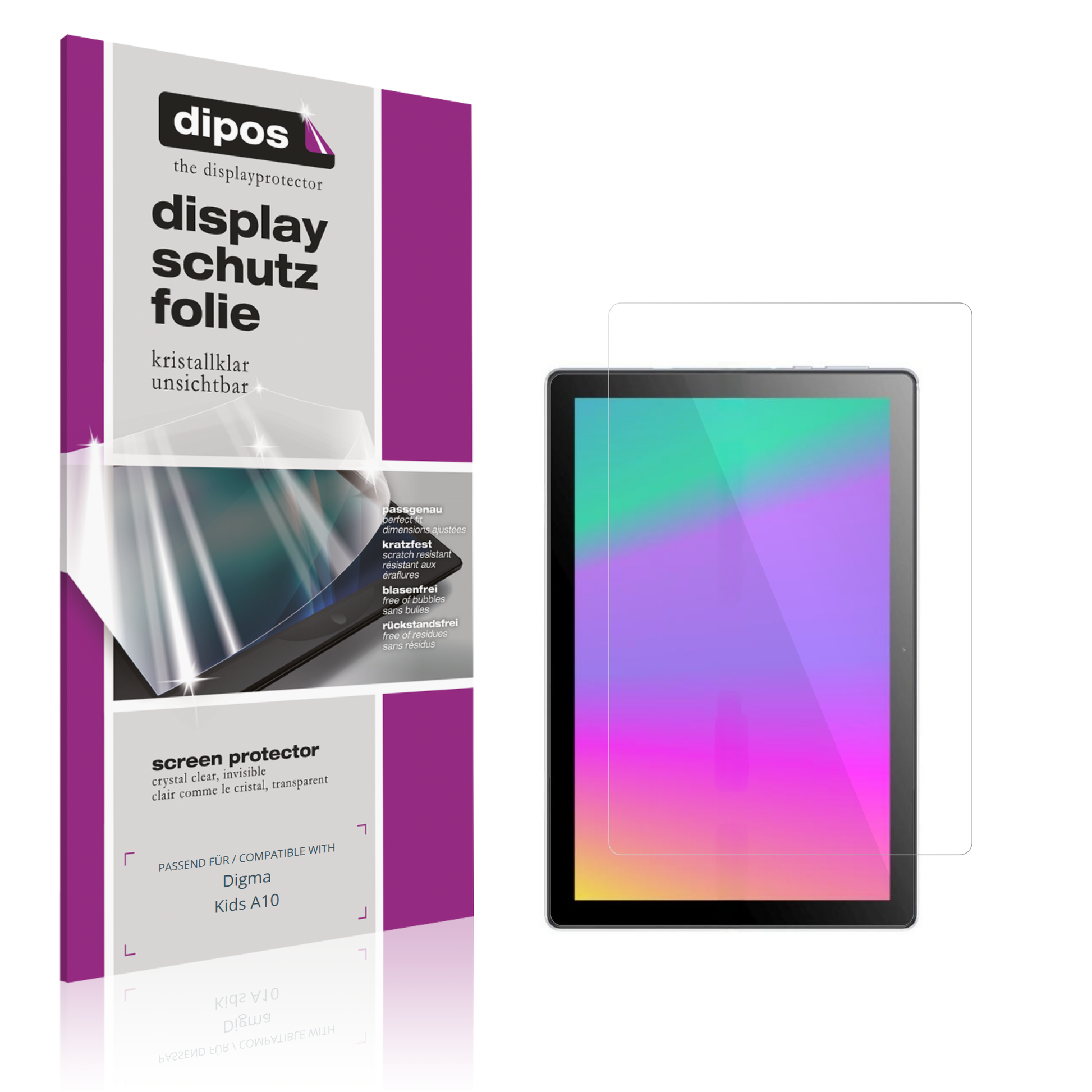 Klare Displayschutzfolie von dipos passend für Digma Kids A10, präziser Zuschnitt und blasenfrei montiert