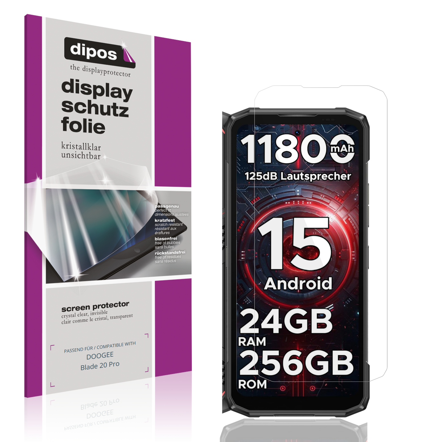 Klare Displayschutzfolie von dipos passend für DOOGEE Blade 20 Pro, präziser Zuschnitt und blasenfrei montiert