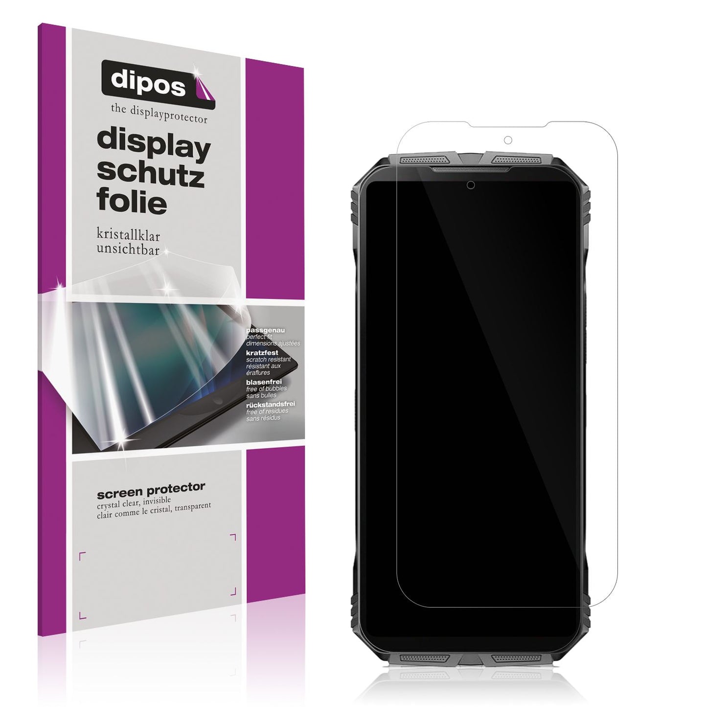 Klare Displayschutzfolie von dipos passend für Doogee S Cyber Pro, präziser Zuschnitt und blasenfrei montiert