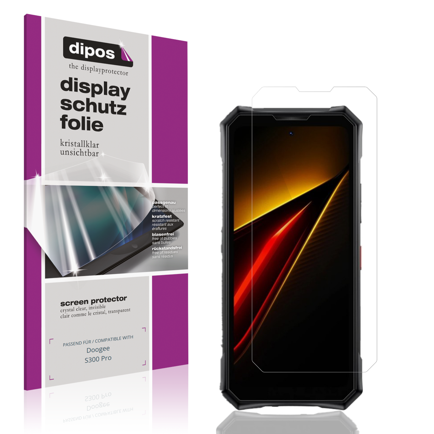 Klare Displayschutzfolie von dipos passend für Doogee S300 Pro, präziser Zuschnitt und blasenfrei montiert