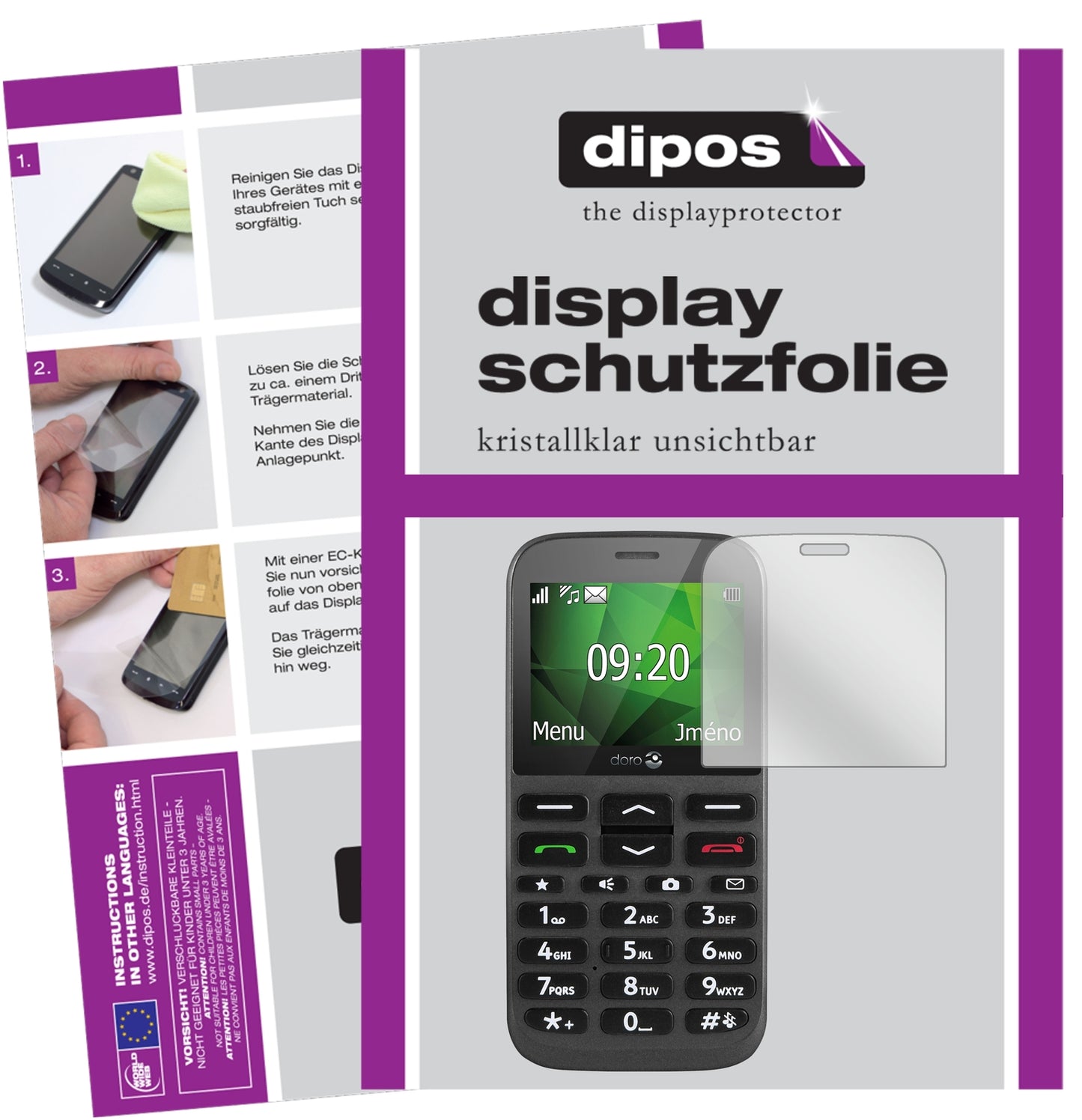 Klare Displayschutzfolie von dipos passend für Doro 1370, präziser Zuschnitt und blasenfrei montiert