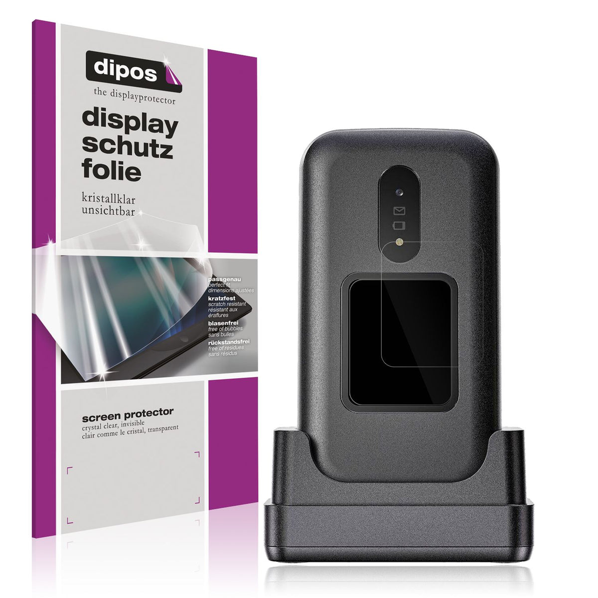 Klare Displayschutzfolie von dipos passend für Doro 2880 Aussen-Display, präziser Zuschnitt und blasenfrei montiert