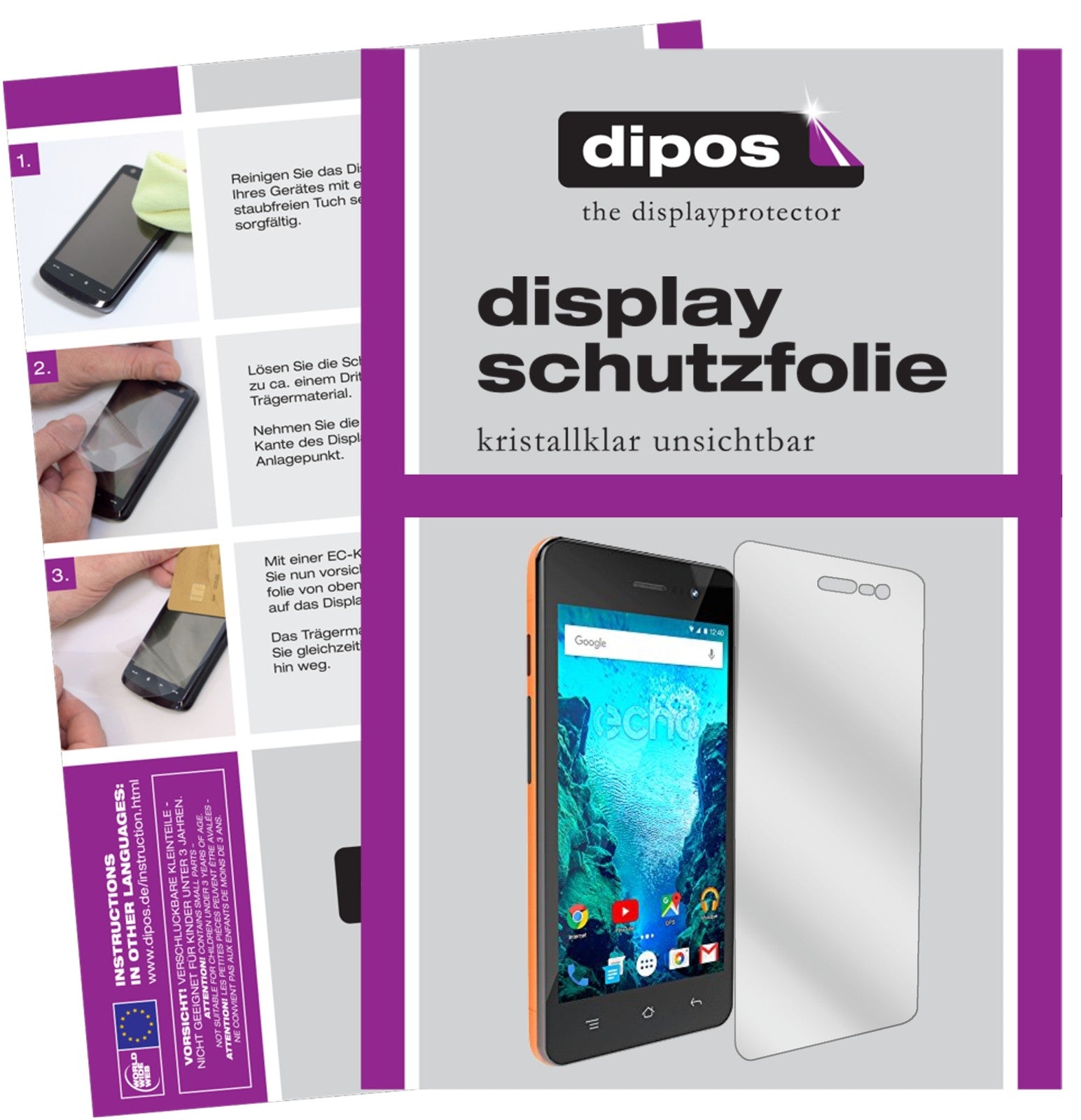 Klare Displayschutzfolie von dipos passend für ECHO WIZO WIZ 4,5 Zoll, präziser Zuschnitt und blasenfrei montiert