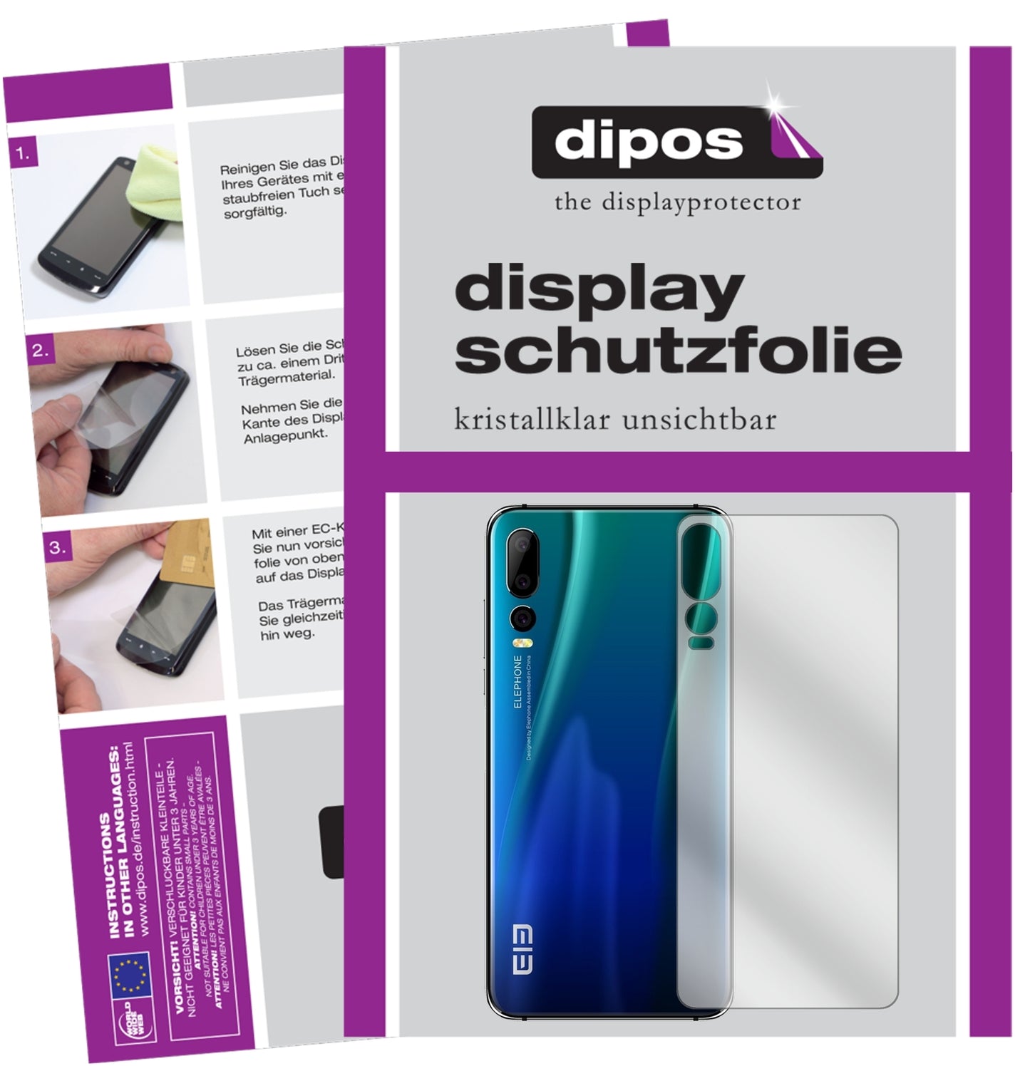 Klare Displayschutzfolie von dipos passend für Elephone A5 Rückseite, präziser Zuschnitt und blasenfrei montiert