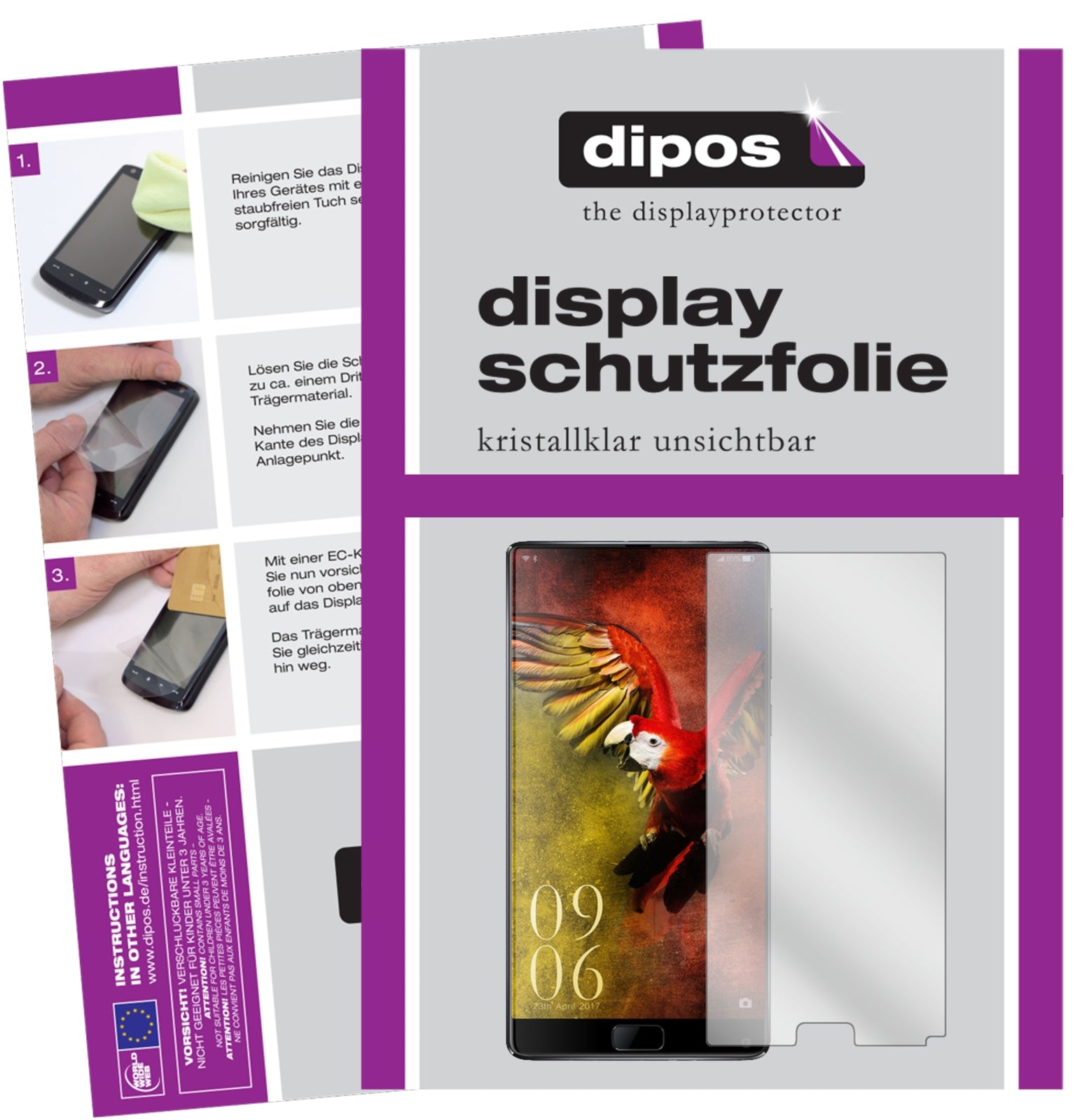 Klare Displayschutzfolie von dipos passend für Elephone S8, präziser Zuschnitt und blasenfrei montiert