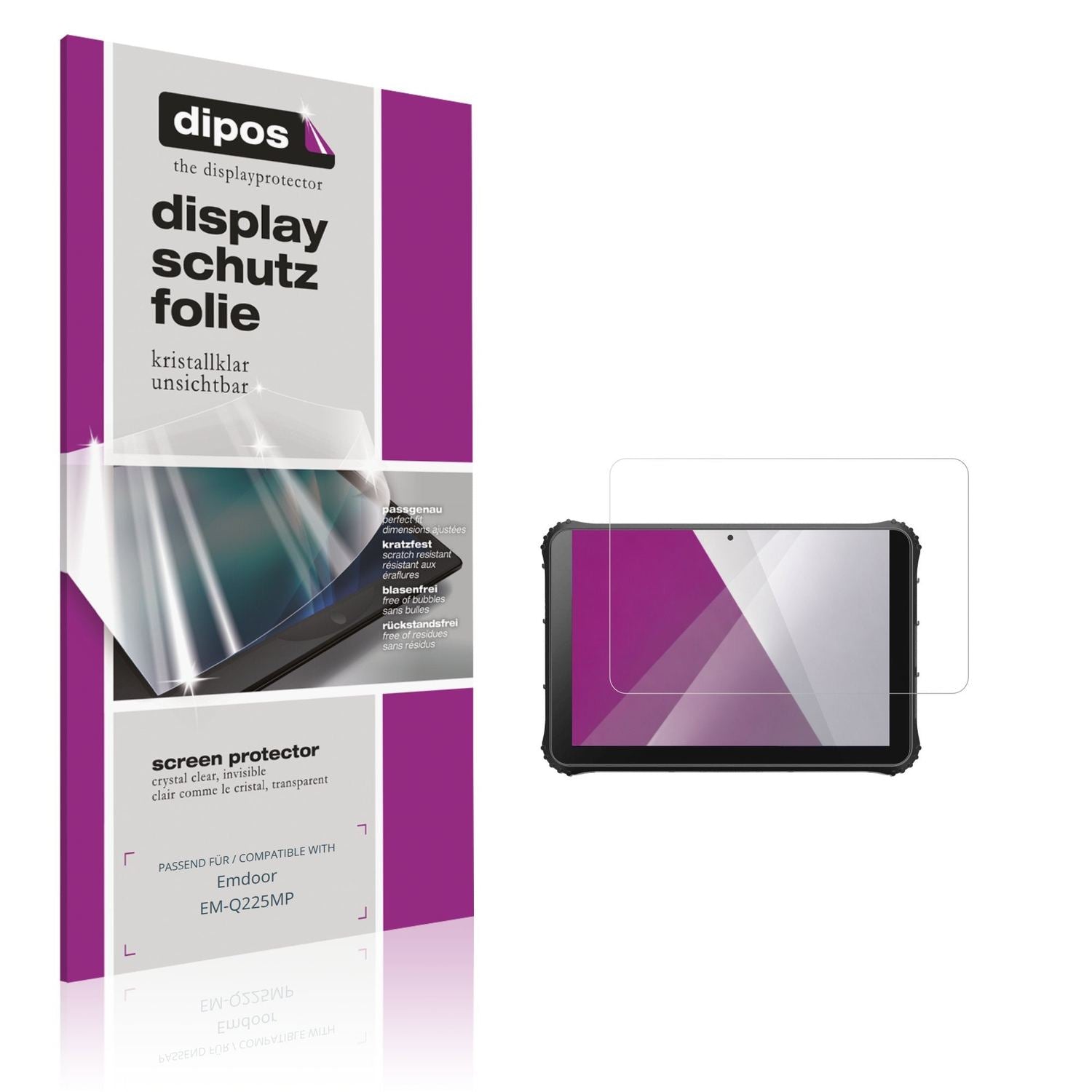 Klare Displayschutzfolie von dipos passend für Emdoor EM-Q225MP, präziser Zuschnitt und blasenfrei montiert