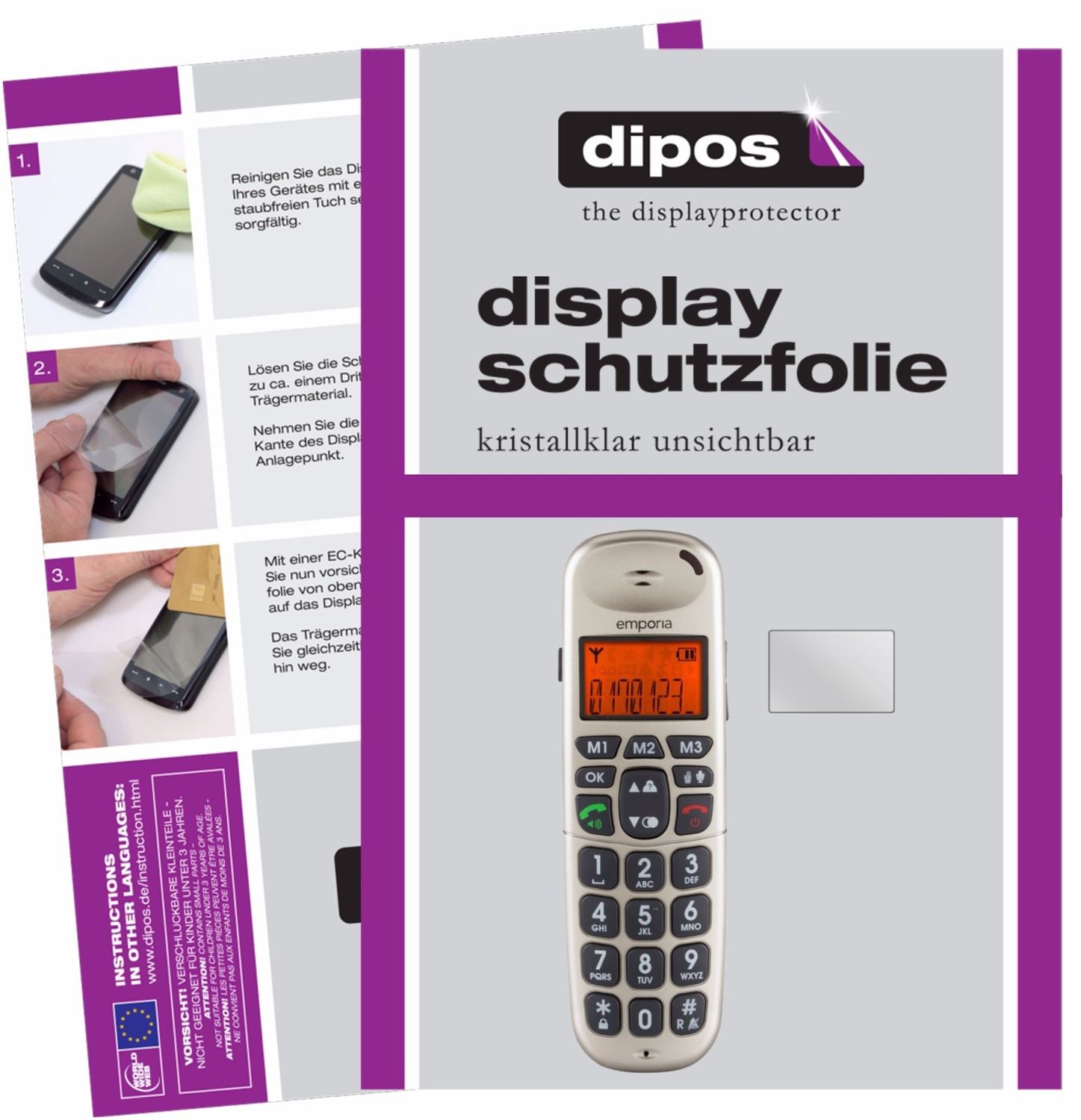Klare Displayschutzfolie von dipos passend für Emporia D40 ABB, präziser Zuschnitt und blasenfrei montiert
