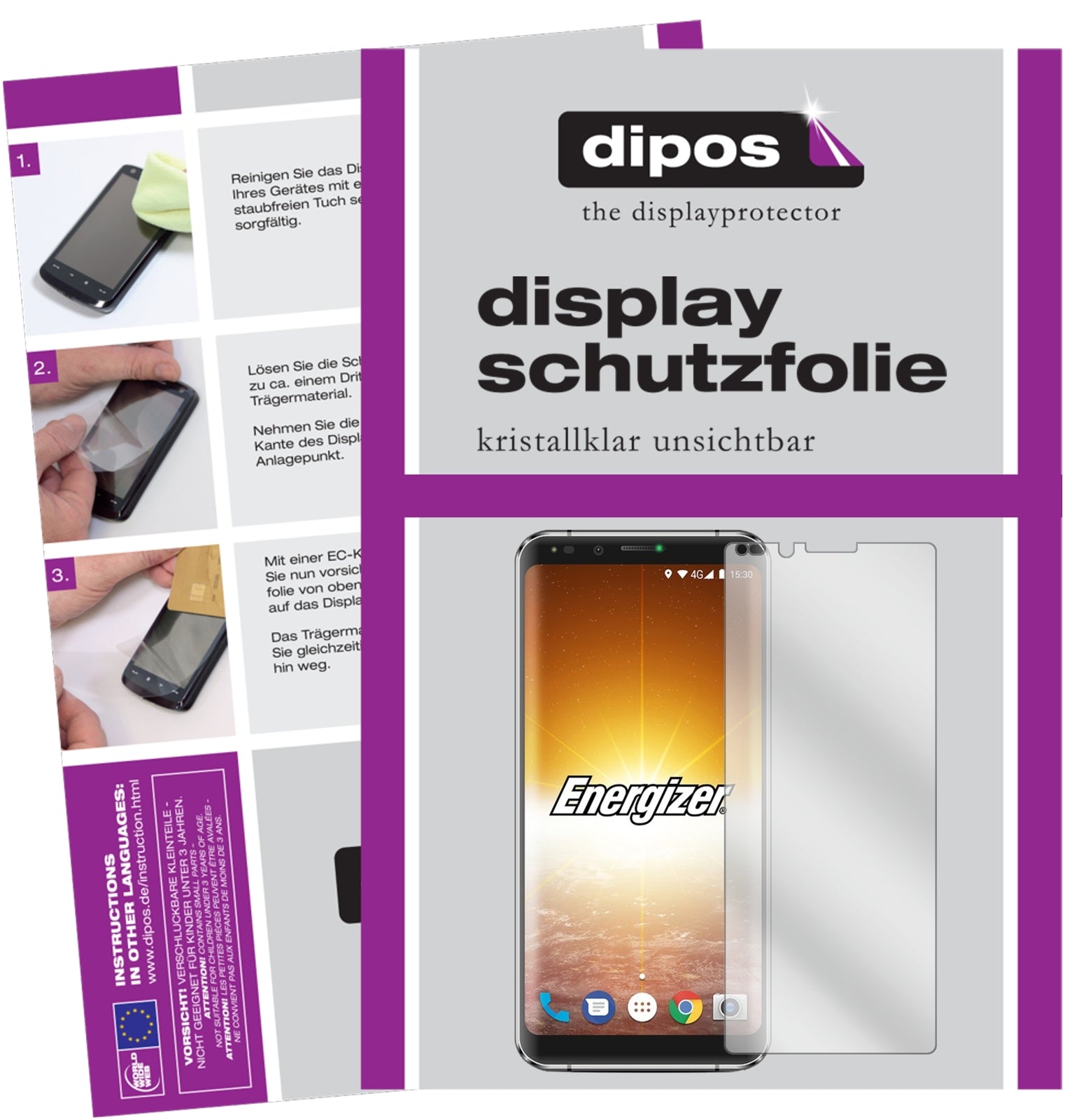 Klare Displayschutzfolie von dipos passend für Energizer Powermax P600S, präziser Zuschnitt und blasenfrei montiert