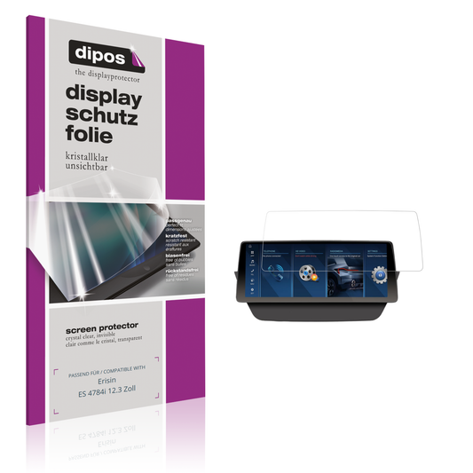 Klare Displayschutzfolie von dipos passend für Erisin ES 4784i 12.3 Zoll, präziser Zuschnitt und blasenfrei montiert