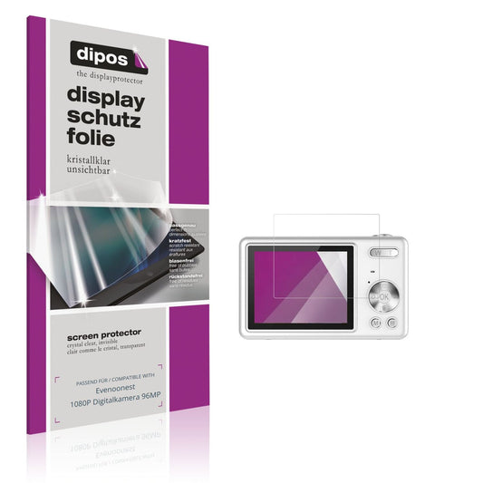 Klare Displayschutzfolie von dipos passend für Evenoonest 1080P Digitalkamera 96MP, präziser Zuschnitt und blasenfrei montiert