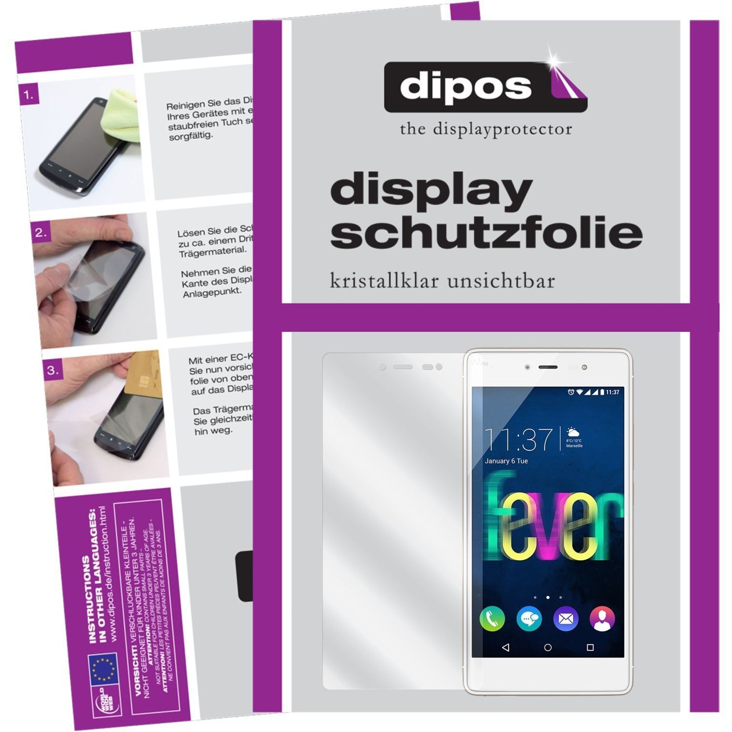 Klare Displayschutzfolie von dipos passend für Fever 4G Wiko, präziser Zuschnitt und blasenfrei montiert