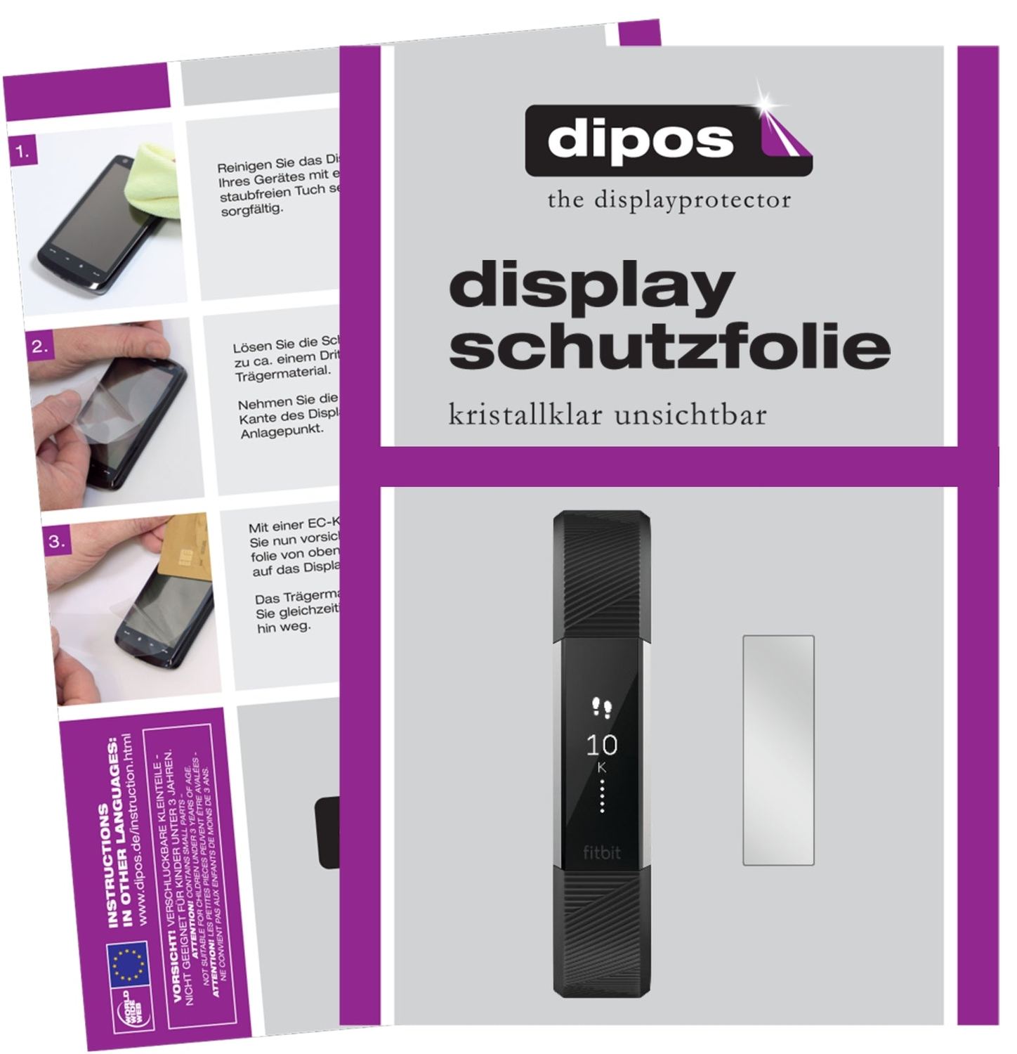 Klare Displayschutzfolie von dipos passend für FitBit Alta HR, präziser Zuschnitt und blasenfrei montiert