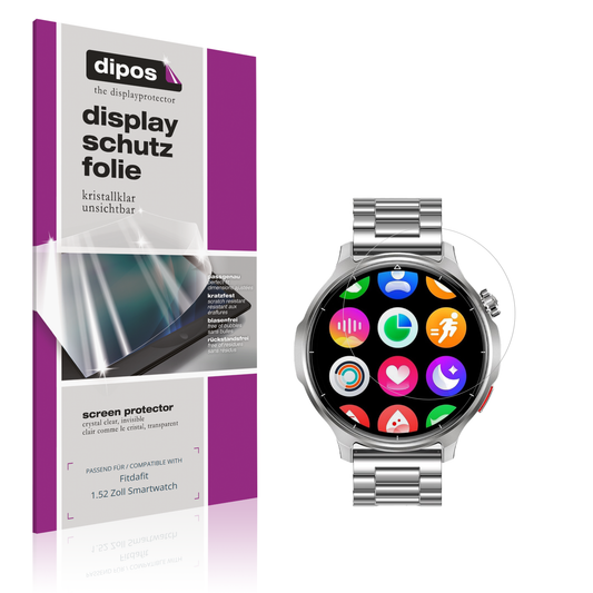 Klare Displayschutzfolie von dipos passend für Fitdafit 1.52 Zoll Smartwatch, präziser Zuschnitt und blasenfrei montiert