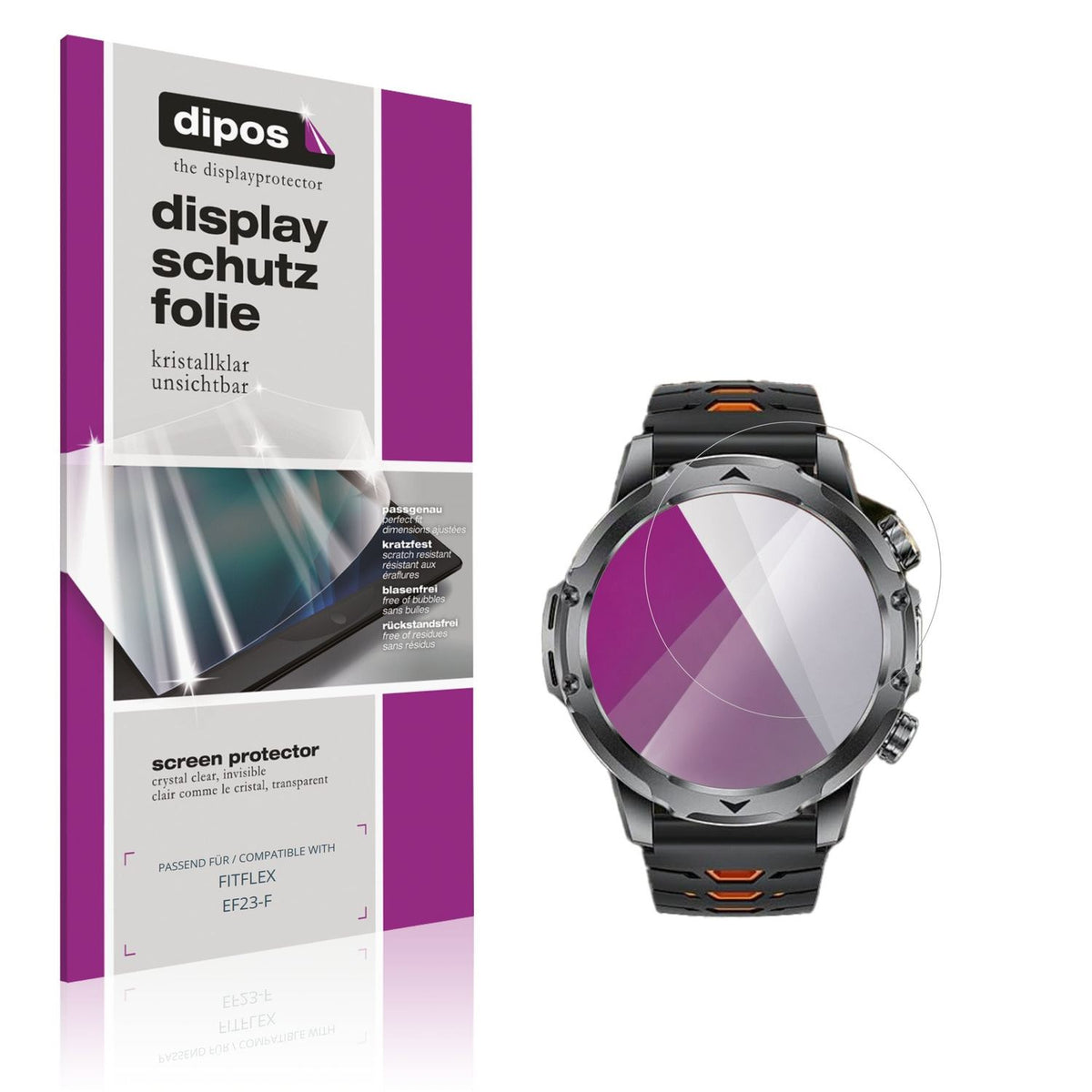 Klare Displayschutzfolie von dipos passend für FITFLEX EF23-F, präziser Zuschnitt und blasenfrei montiert