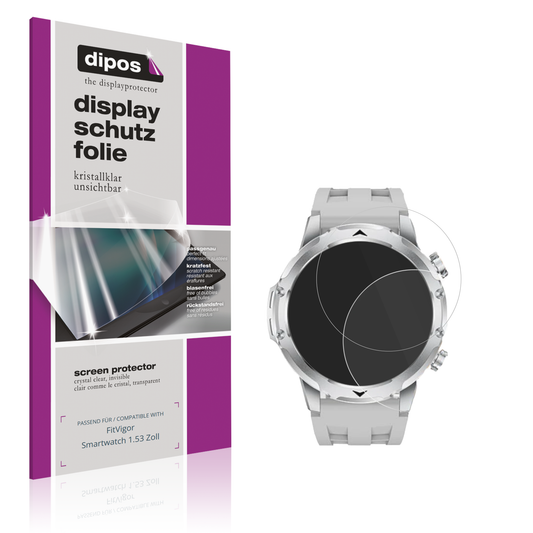 Klare Displayschutzfolie von dipos passend für FitVigor Smartwatch 1.53 Zoll, präziser Zuschnitt und blasenfrei montiert