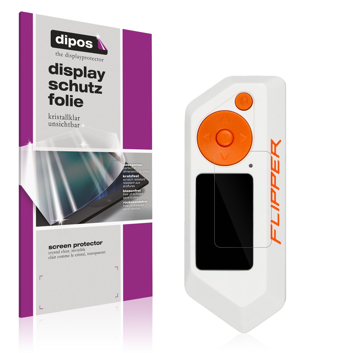 Klare Displayschutzfolie von dipos passend für Flipper Zero FZ.1, präziser Zuschnitt und blasenfrei montiert