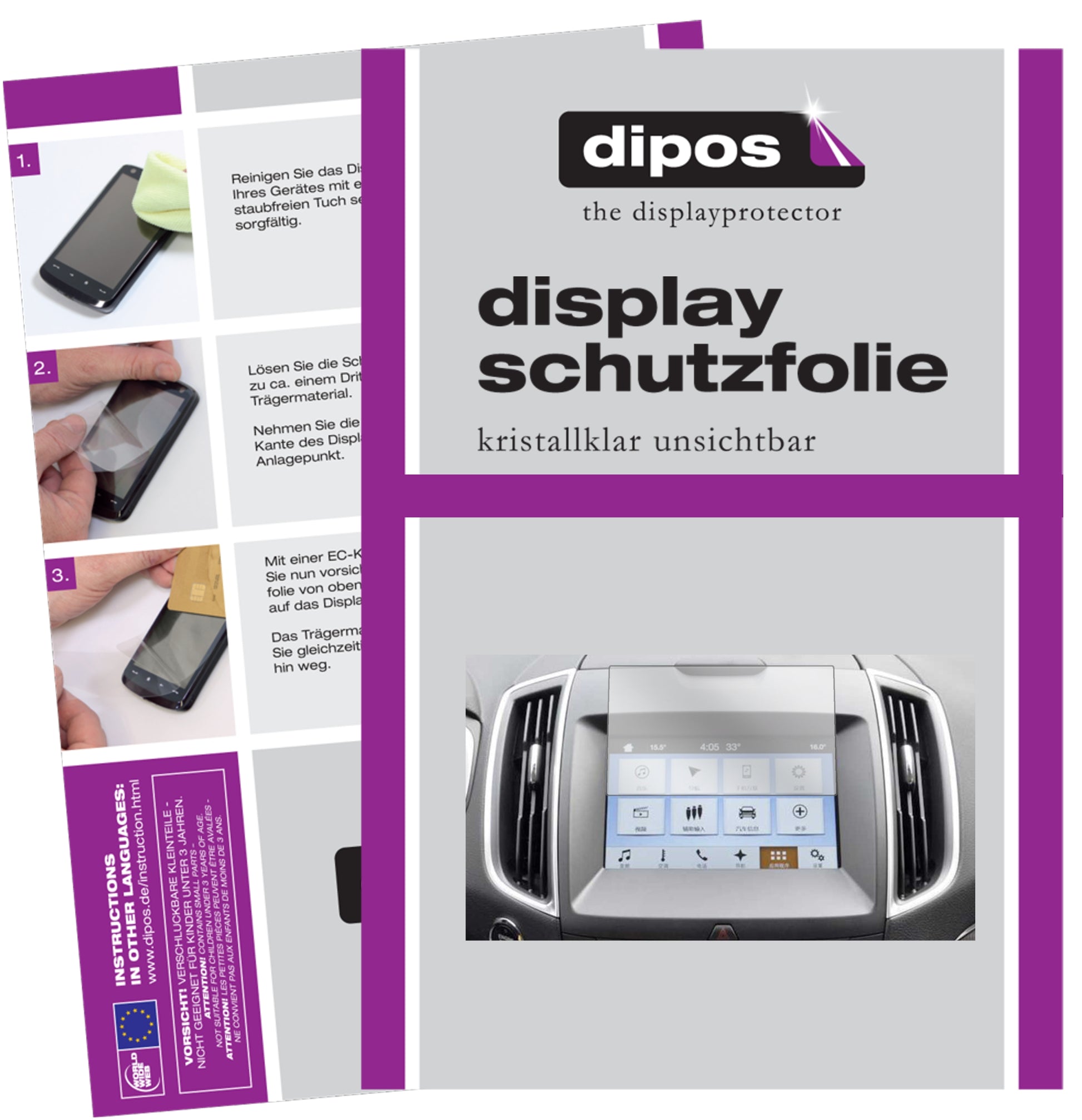 Klare Displayschutzfolie von dipos passend für Ford Ranger Wildtrak Navigation Sync3, präziser Zuschnitt und blasenfrei montiert