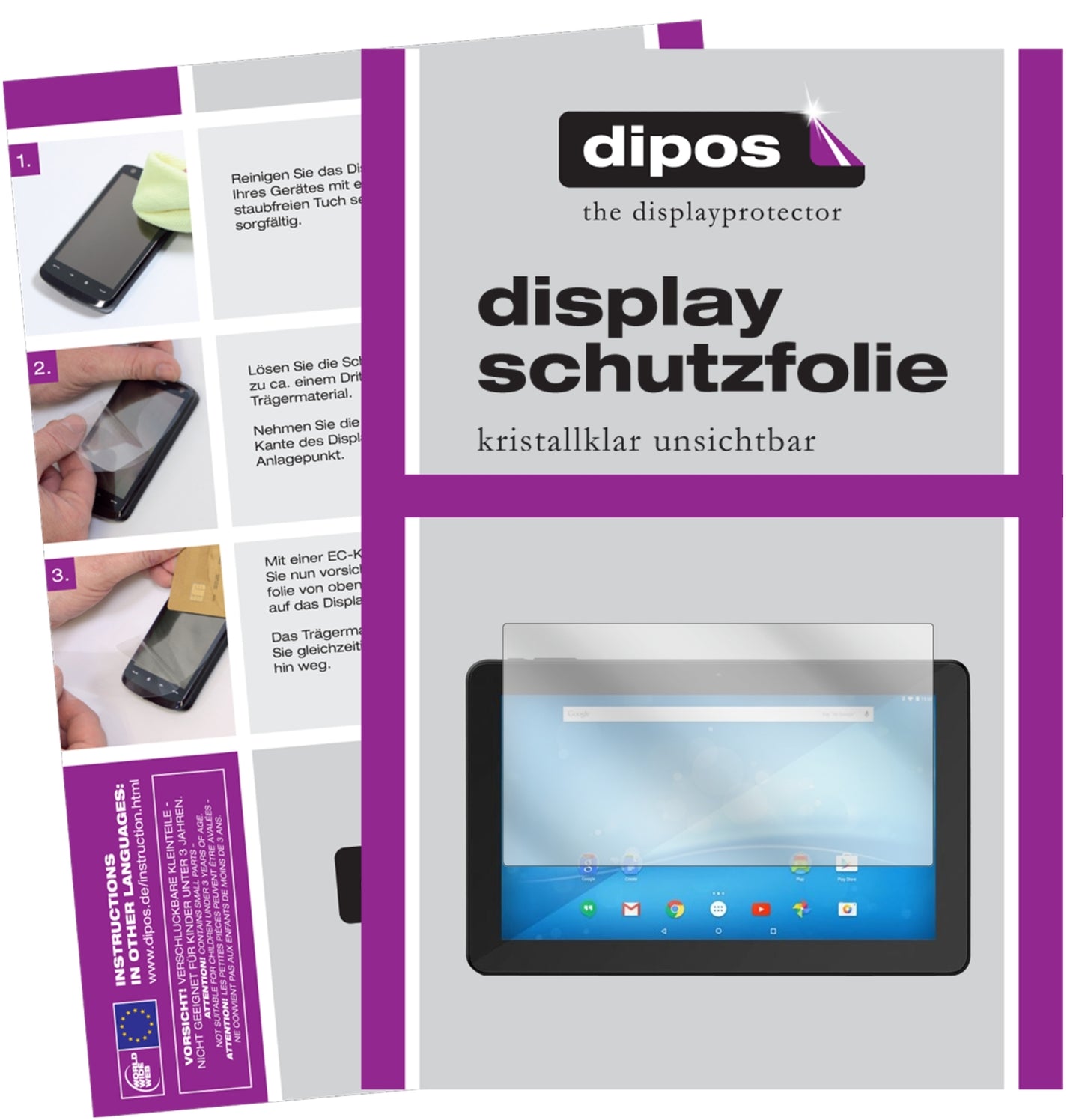 Klare Displayschutzfolie von dipos passend für Format 24.0 Zoll Wide 519 x 325 mm, präziser Zuschnitt und blasenfrei montiert