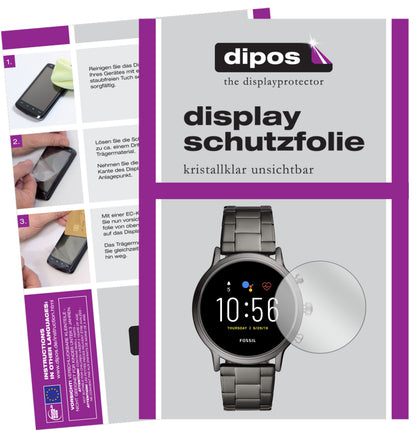 Klare Displayschutzfolie von dipos passend für Fossil Gen 5 Smartwatch, präziser Zuschnitt und blasenfrei montiert