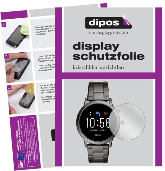 Klare Displayschutzfolie von dipos passend für Fossil Gen 5 Smartwatch, präziser Zuschnitt und blasenfrei montiert