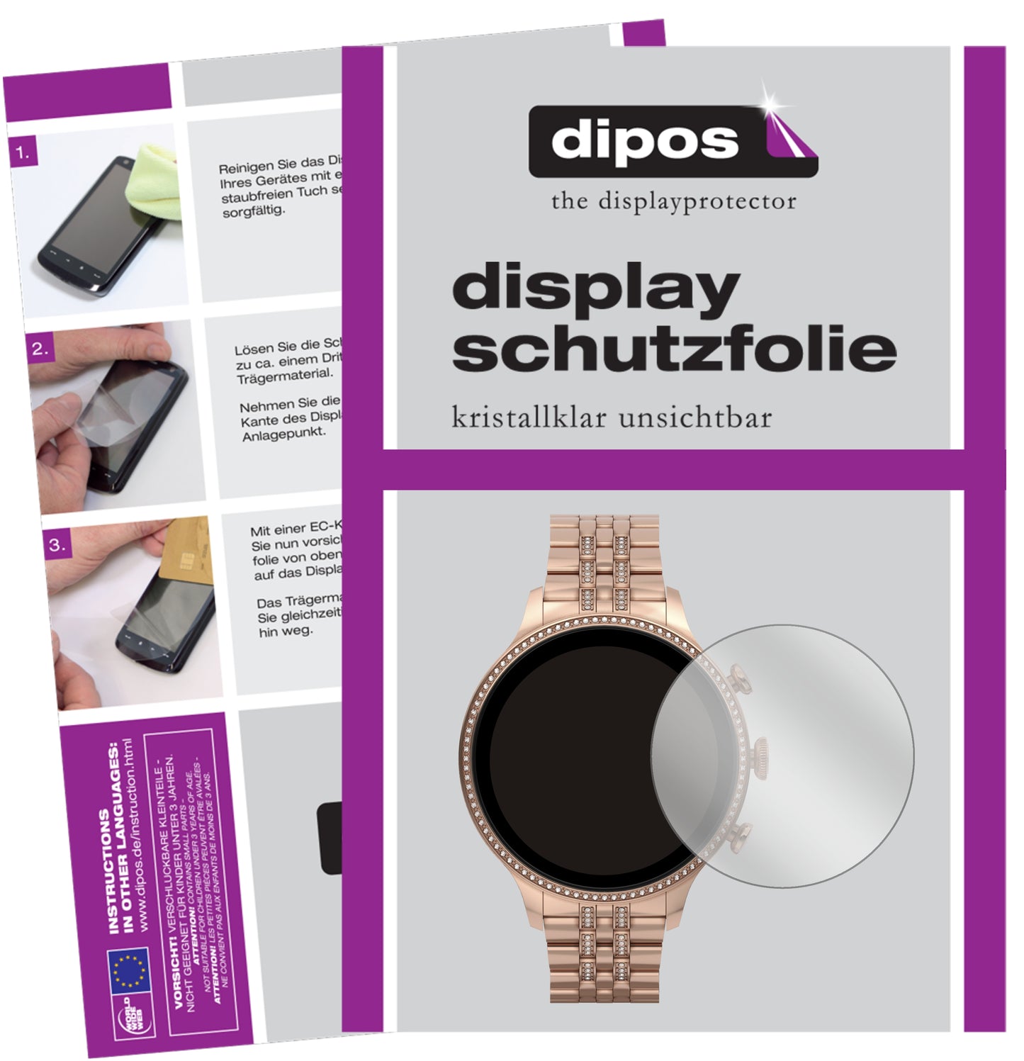 Klare Displayschutzfolie von dipos passend für Fossil Gen 6 (42 mm) Smartwatch, präziser Zuschnitt und blasenfrei montiert