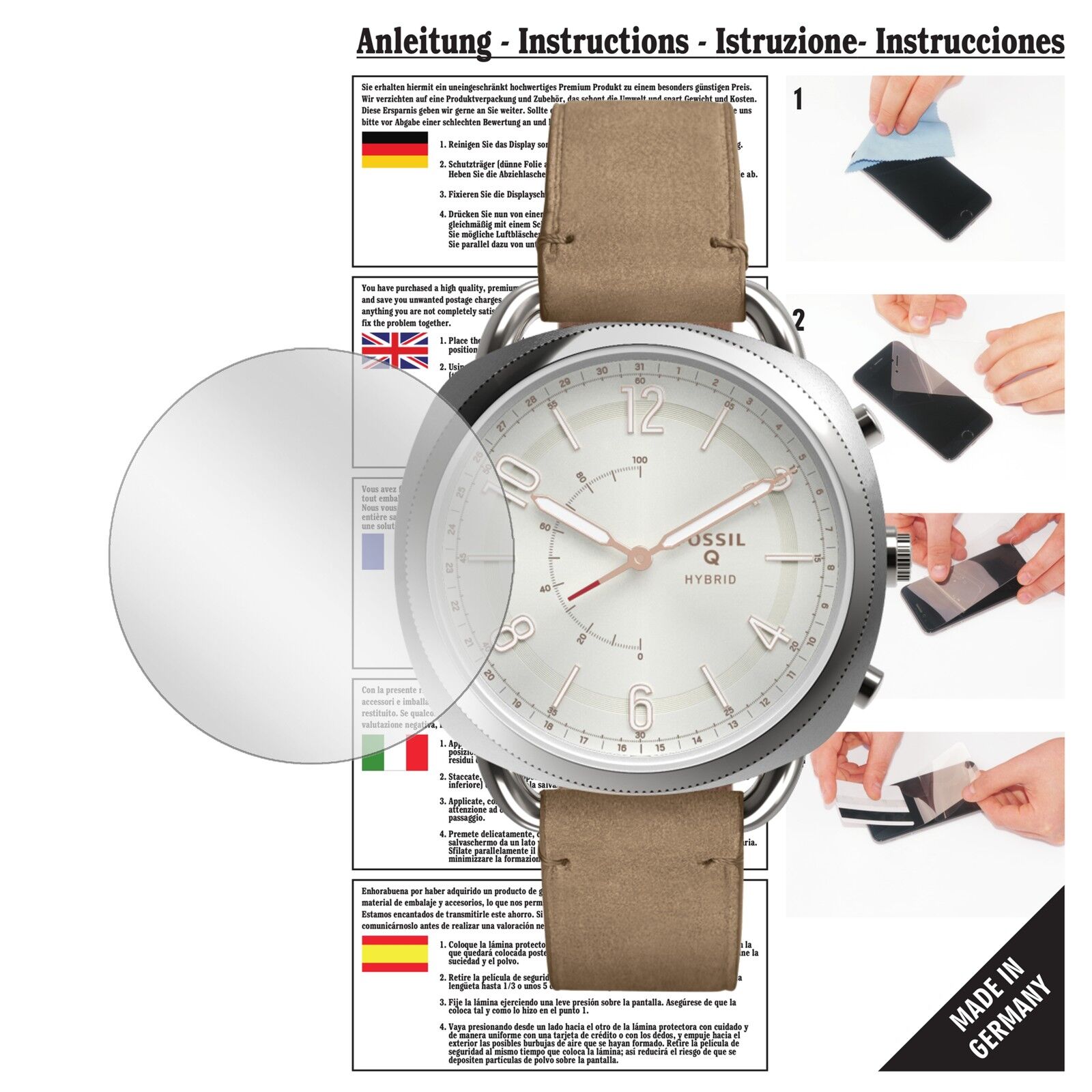 Klare Displayschutzfolie von dipos passend für Fossil Q Accomplice, präziser Zuschnitt und blasenfrei montiert