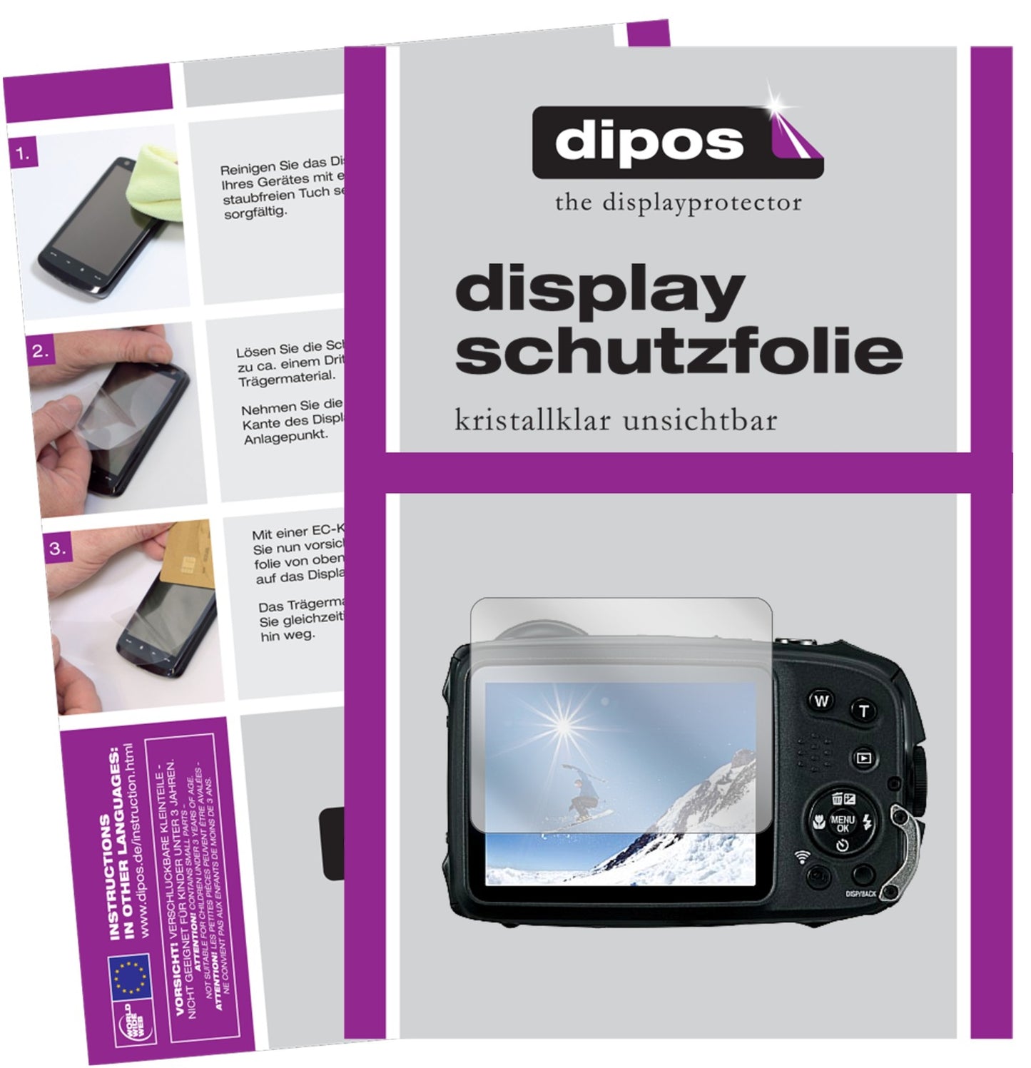 Klare Displayschutzfolie von dipos passend für Fujifilm FinePix XP120, präziser Zuschnitt und blasenfrei montiert