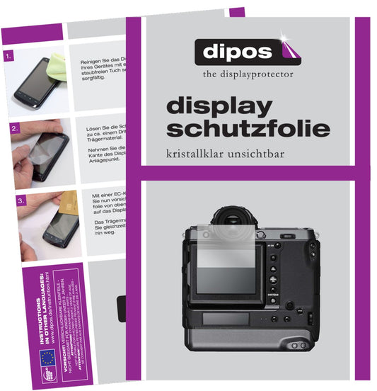 Klare Displayschutzfolie von dipos passend für Fujifilm GFX100, präziser Zuschnitt und blasenfrei montiert