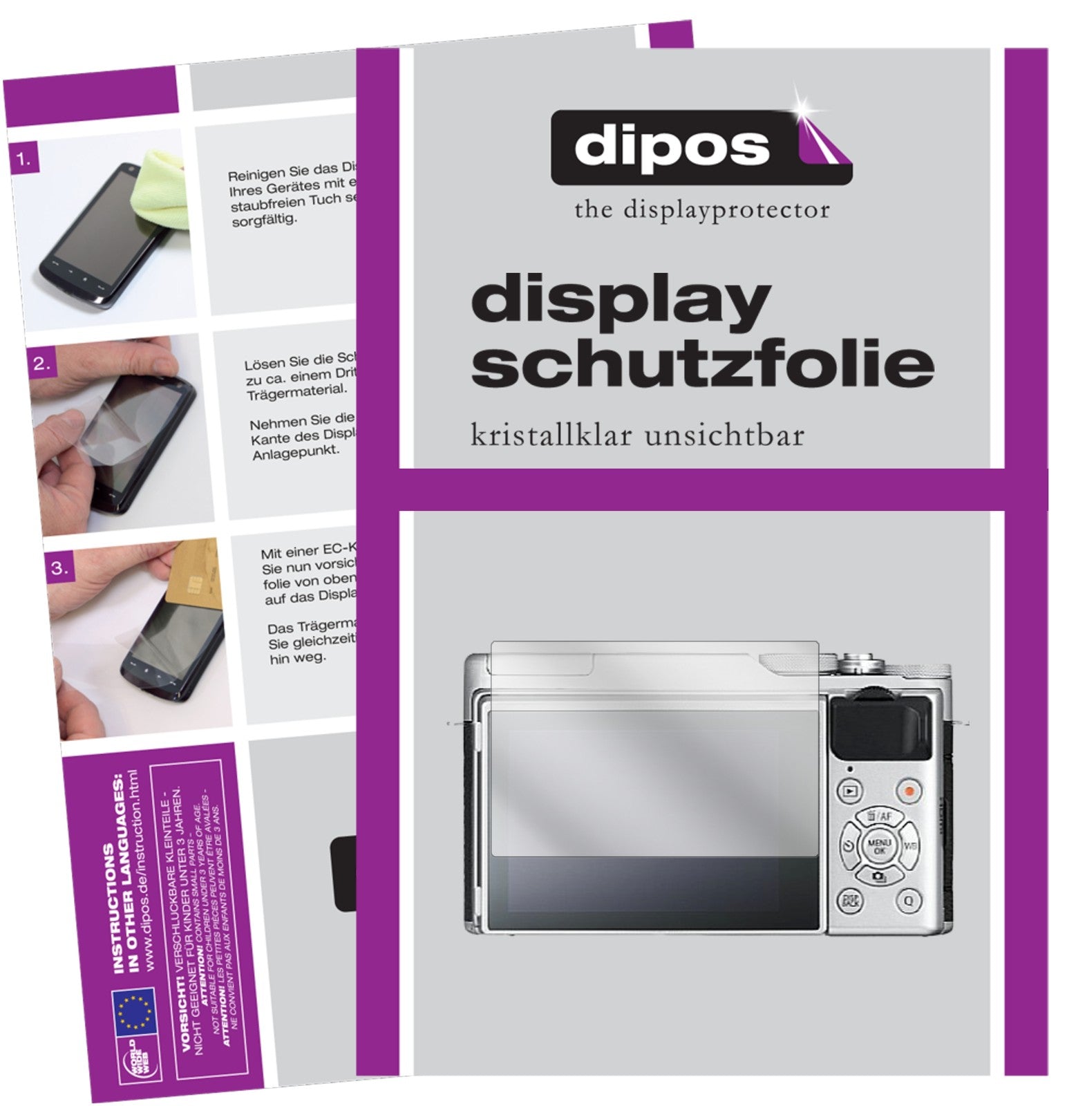 Klare Displayschutzfolie von dipos passend für Fujifilm X-A10, präziser Zuschnitt und blasenfrei montiert