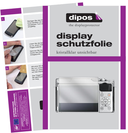 Klare Displayschutzfolie von dipos passend für Fujifilm X-A10, präziser Zuschnitt und blasenfrei montiert