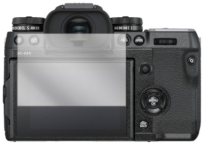 Klare Displayschutzfolie von dipos passend für Fujifilm X-H1, präziser Zuschnitt und blasenfrei montiert